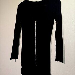 Slinky black longsleeve zipper shirt dress M